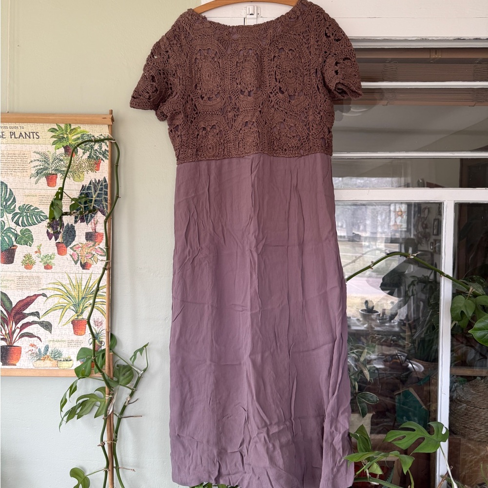 Vintage Mauve Crochet and Capiz Shell Midi Dress - Picture 4 of 6